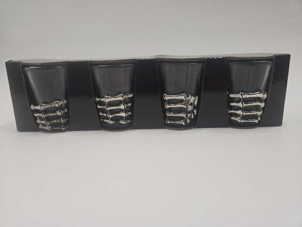 Spooky Hollow Skeleton Hand Shot Glasses Set of 4 Halloween 1.8 Oz